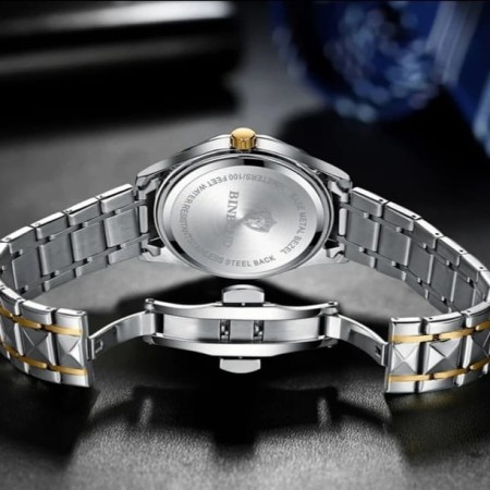 Binbond Cutting men's watch night light dual calendar watch men's quartz watch diamond ceiling glass- Golden